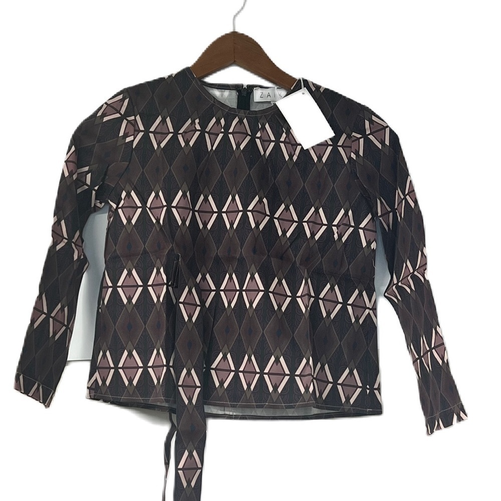 Zaikamoya NWT Girls Boho Top Size 18 Diamond maroon, green, navy cinched waist